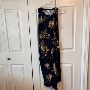 nine britton Navy Floral Twist-Detail Midi Dress